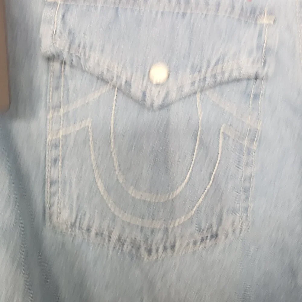 True Religion Men's Chambray Denim Western Pearl Snap Long Sleeve Shirt Sz L NWT